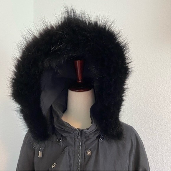 London Fog Black Parka Jacket Coat Fur Trim Removable Hood Zip Snap  M - Picture 4 of 16